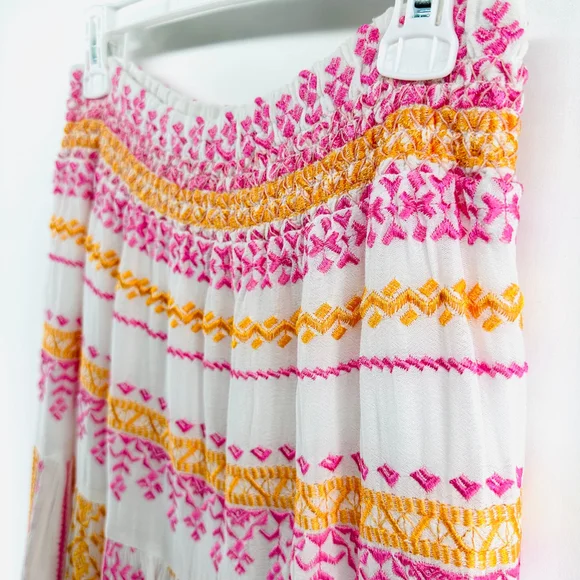 HALE BOB Piera GAUZE EMBROIDERED White + Pink Tiered MAXI SKIRT Layered WOMENS M - Picture 7 of 9